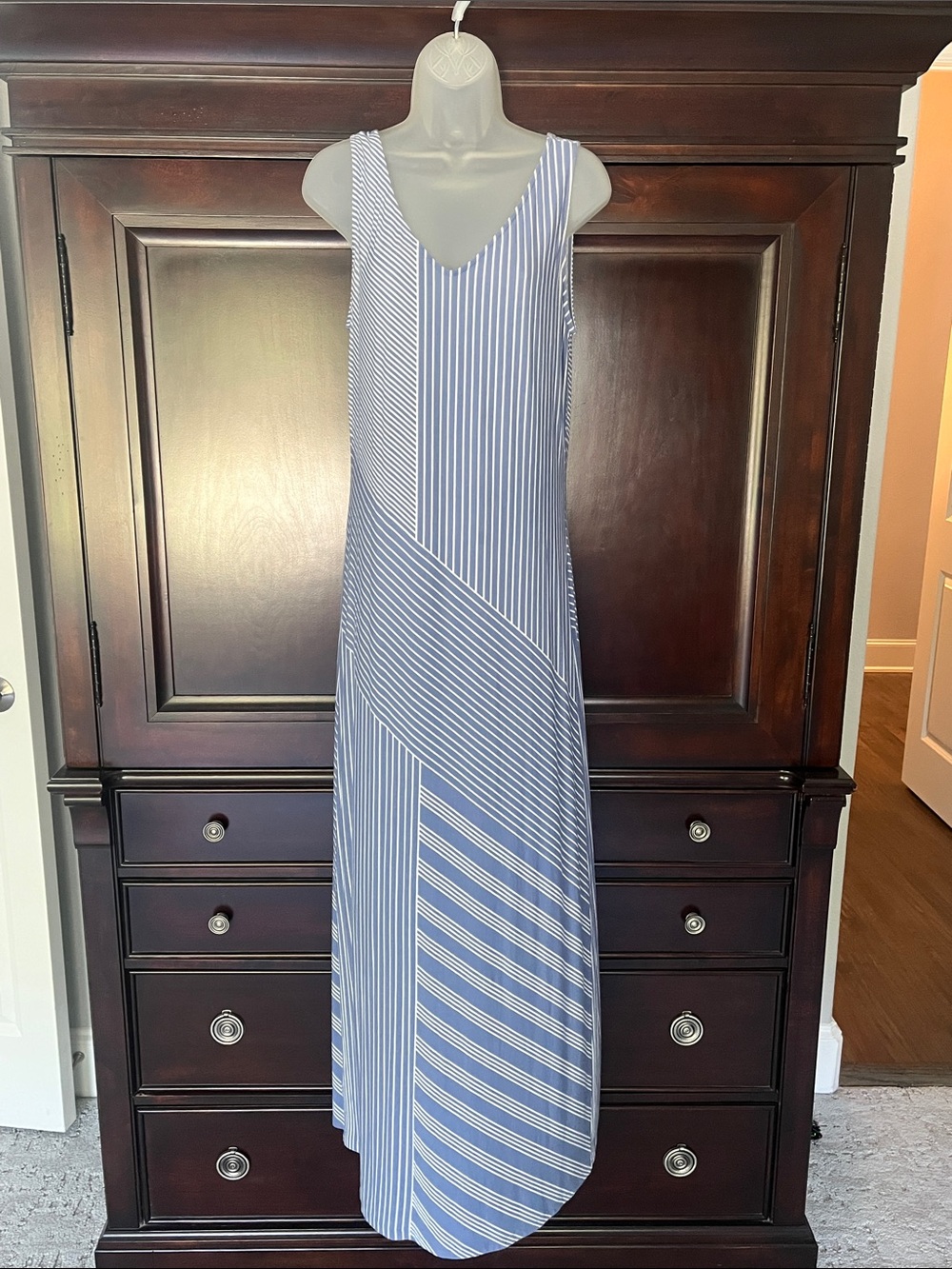 Tommy Bahama Blue and White Striped V‑Neck Maxi Dress